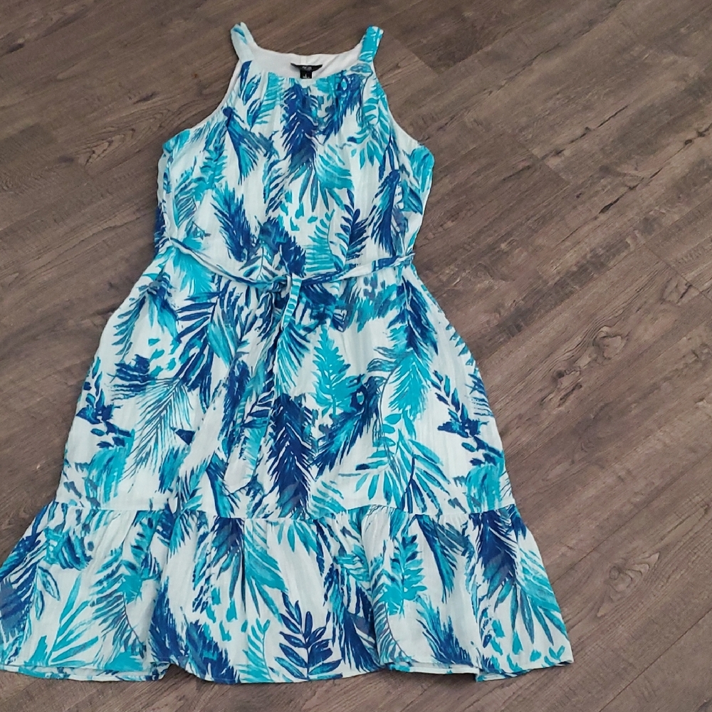 AGB Blue & Teal Leaf-Print Maxi Dress